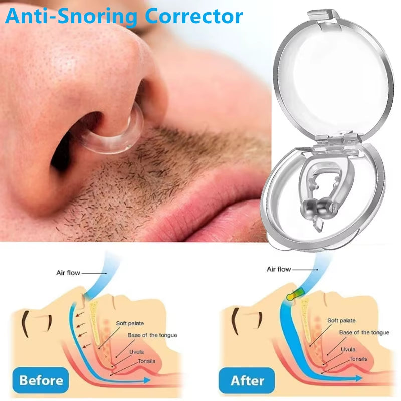 Magnetic Anti-Snoring Nose Clip - Sleep Aid Device for Improved Breathing and Apnea Management with Protective Case