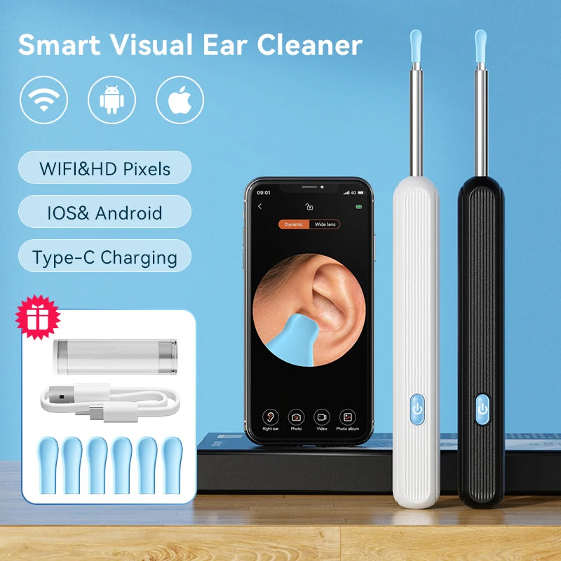 Wireless Ear Wax Removal System with Endoscopic Camera and Luminous Cleaning Tools for Safe Ear Care