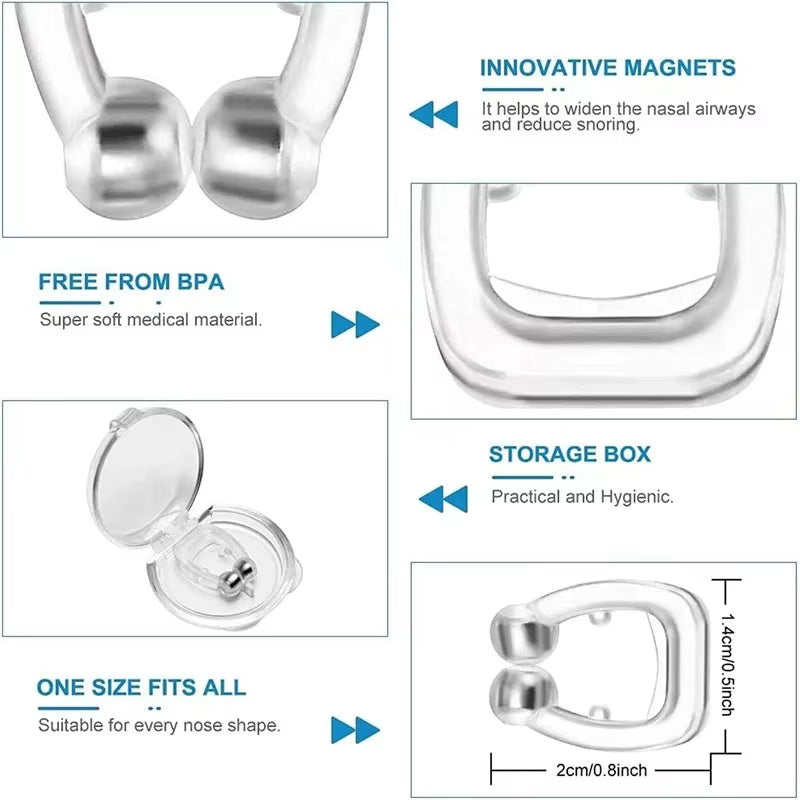 Magnetic Anti-Snoring Nose Clip - Sleep Aid Device for Improved Breathing and Apnea Management with Protective Case